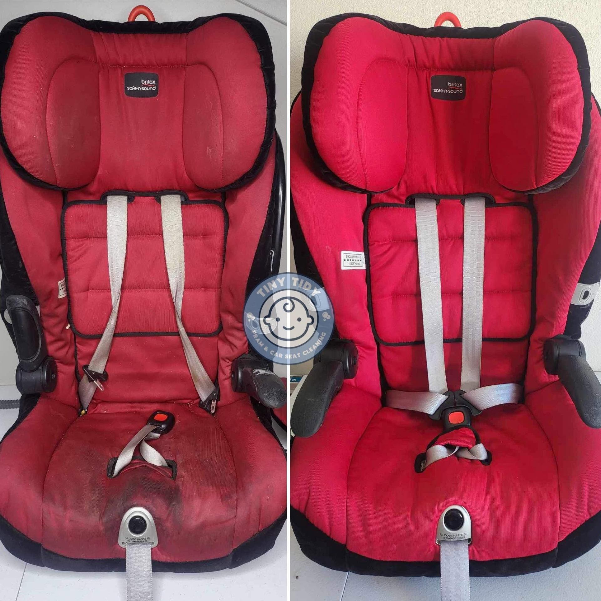 Tiny Tidy before and after: Britax Safe-n-Sound convertible car seat